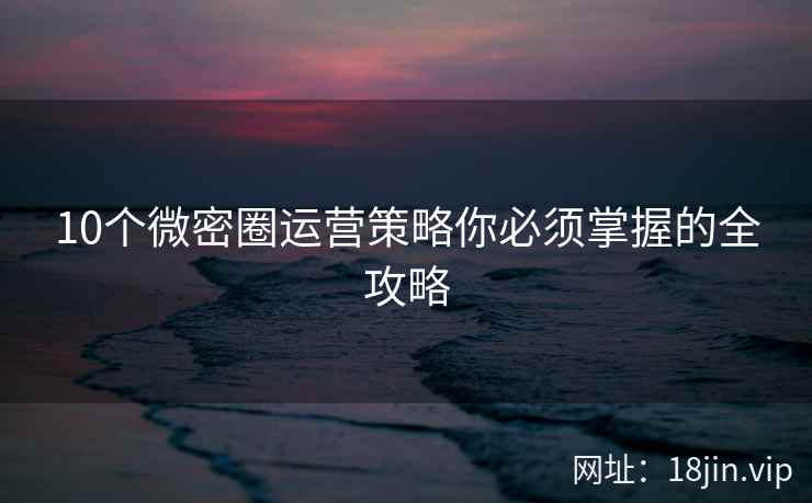 10个微密圈运营策略你必须掌握的全攻略